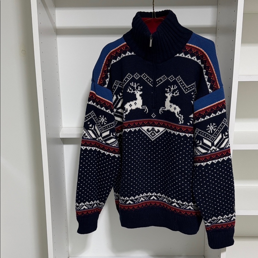 Disegna D’Italia Men's Wool Navy Reindeer Sweater size large